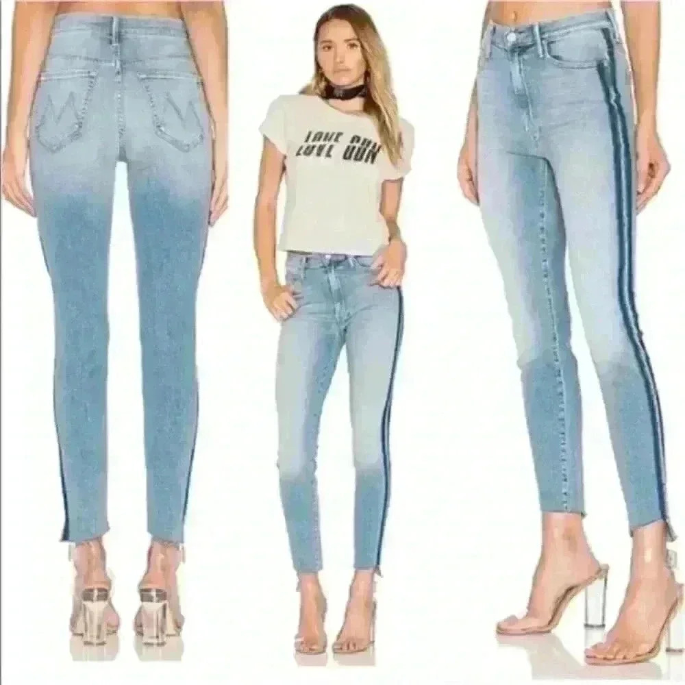 Mother The stunner Zip Ankle Step Fray in Light Kitty Racer Size 25